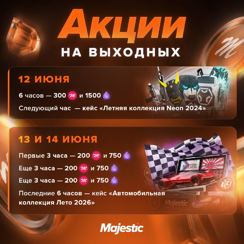 Majestic RP объявил акции на выходные с наградами за время в игре